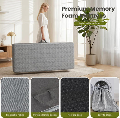 6" Trifold Mattress Full Size, Thick Memory Foam Futon Topper with Portable Handles & Removable Washable Cover, Floor Sofa Bed with Non-Slip Bottom for Camping Pad, Guest Bed, Yoga, Rv (Grey)7