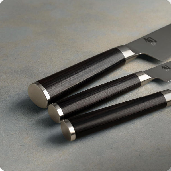 Shun Classic 3 Piece Starter Set | Includes 8" Chef, 3.5" Paring & 6" Utility Knives, VG-MAX Core, Damascus Stainless Steel Cladding, Pakkawood Handle4