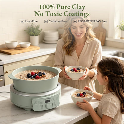 4.5 Quart Slow Cooker, 8-In-1 Casserole Programmable round Multi-Cooker, Non-Toxic Clay Pot Slow Cooker for Rice, Pasta, Steam & Proof, Oven Safe Pot to 500°F, Olive3