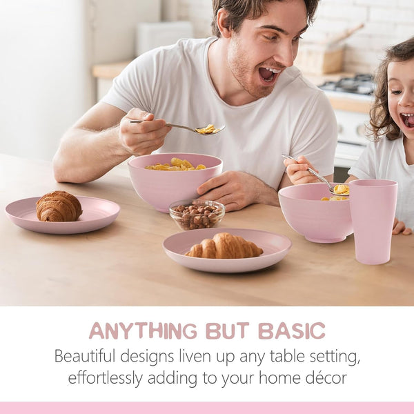 32-Piece Plates and Bowls Sets for 8, Pink Kitchen Dinnerware Sets5