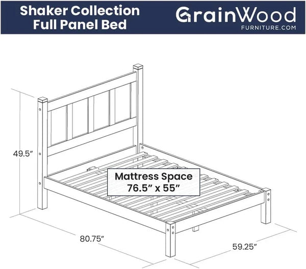 Shaker Solid Wood Panel Platform Bed, Full Size, Cherry2