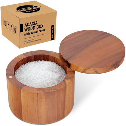 Acacia Wood Salt Cellar, 9 Oz Salt Box with Swivel Lid, Spice Jar1