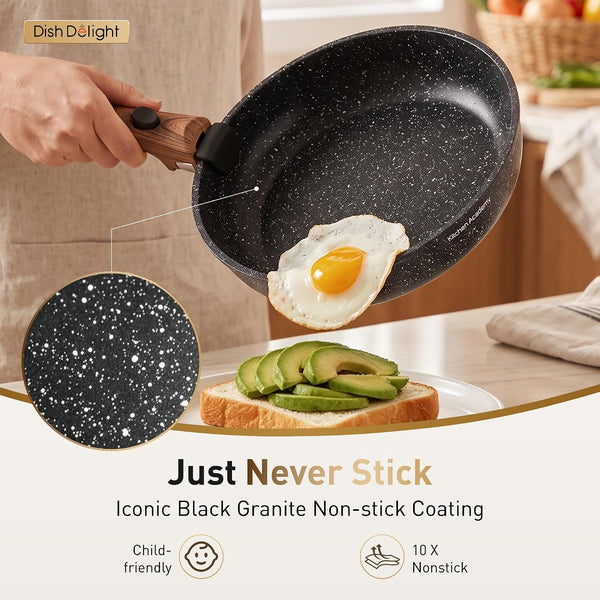 Removable Handle Pots and Pans, 10 Piece Cookware Set Non Stick | Kitchen Induction Compatible, Black Granite Non-Toxic, Stackable RV Cookware Sets for Camping8