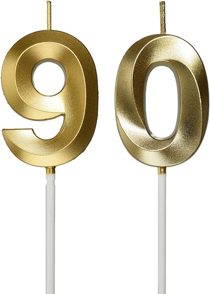 90Th Birthday Candles,Gold Number 90 Cake Topper for Birthday Decorations Party Decoration1