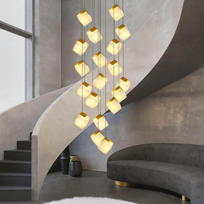 Alabaster High Ceiling Chandelier 20-Light, Modern Staircase Chandeliers H138, White Marble Large Long Chandeliers for High Ceilings Living Room Stairway Foyer Entryway1