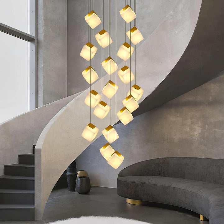 Alabaster High Ceiling Chandelier 20-Light, Modern Staircase Chandeliers H138, White Marble Large Long Chandeliers for High Ceilings Living Room Stairway Foyer Entryway