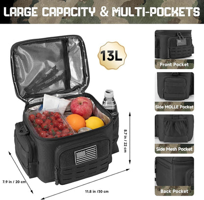 Tactical Lunch Bag for Mens Military Heavy Duty Lunch Box Work Leakproof Insulated Durable Thermal Cooler Bag for Adult Meal for Office Camping Picnic Pail MOLLE Webbing Black2