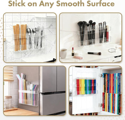 Acrylic Straw Holder for Cabinet Door - Child-Safe Organizer & Dispenser with Smooth Rounded Edges for Kitchen Accessories Storage, Adhesive Circles Included (Clear Transparent)7