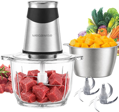Electric Food Chopper 800W, Dual-Speed Meat Grinder With1.2L 304# Stainless Steel Bowl & 2.2L Glass Bowl, Bpa-Free Food Processor for Meat, Vegetables, and Nuts1