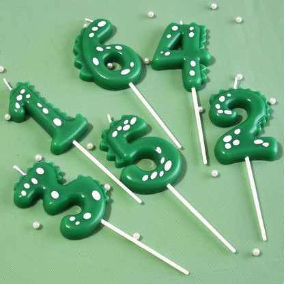 2.76 Inch Green Dinosaur 3 Number Birthday Candles, Dinosaur Number Candles, Cake Number Candles, Party Celebration4