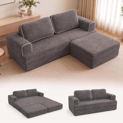 71" Futon Sofa Bed, Boneless Convertible L-Shaped Couch, Darkgrey1