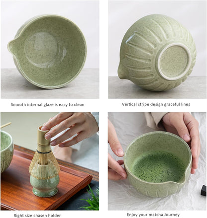 Matcha Set - Match Bowl and Whisk, 15 OZ Matcha Whisk Set | Matcha Scoop | Matcha Whisk Stand (Chasen Holder) - 5Pc Perfect Matcha Kit for Matcha Tea Ceremony (Mottled Green)3
