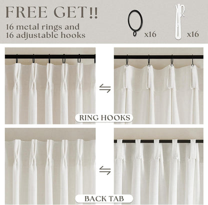 Natural Pinch Pleated Linen Semi Sheer 84 Inch Curtains 2 Panels | Pinch Pleat Hooks Rings, Back Tab, Cream Ivory Birch, Boho Neutral, Textured Linen, Window Curtain for Living Room Bedroom5