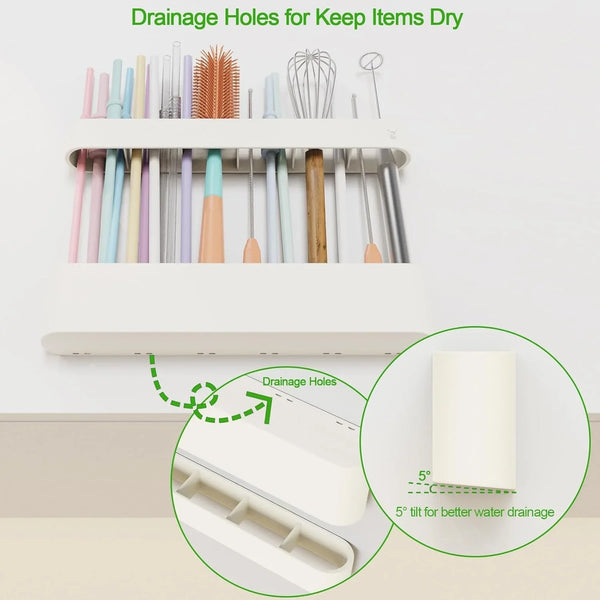 Straw Holder for Cabinet Door, Silicone Straw Organizer for Cabinet Door, Kitchen Cabinet Organizer Reusable Straws Dispenser for Home Kitchen Accessories (White)4