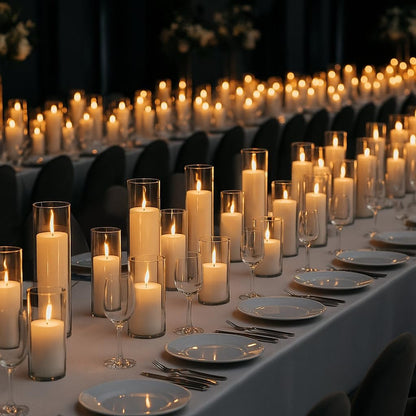Set of 6 White Pillar Candles with Clear Glass Hurricane Holders- Elegant Cylinder Candle Vases for Weddings, Parties, Centerpieces, Home & Office Decor (White, 6 Set)9