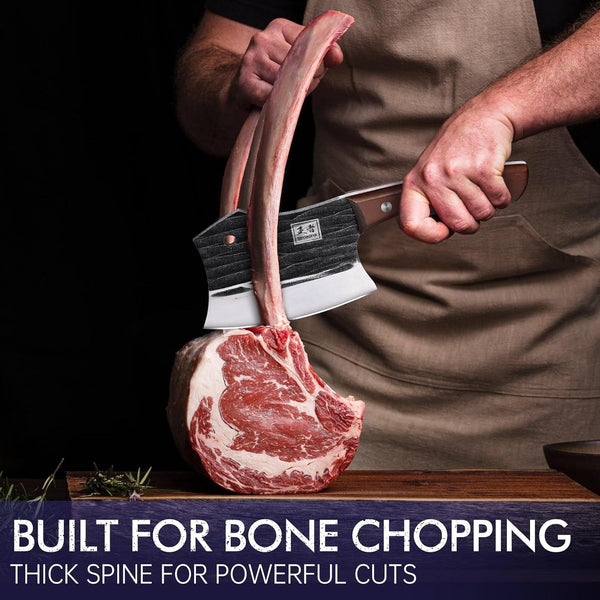 5.7" Bone Cleaver Knife, Heavy-Duty Butcher Knife with Full Tang Hand-Forged Blade, Meat & Bone Chopper with Leather Sheath for Kitchen2
