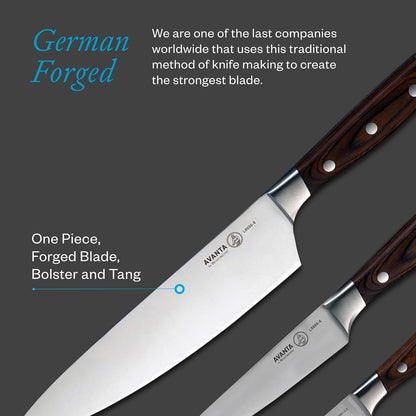 Avanta Forged 3-Piece Pakkawood Starter Set - German X50 Stainless Steel - Includes 8” Chef’S Knife, 6” Utility Knife & 3” Paring Knife5