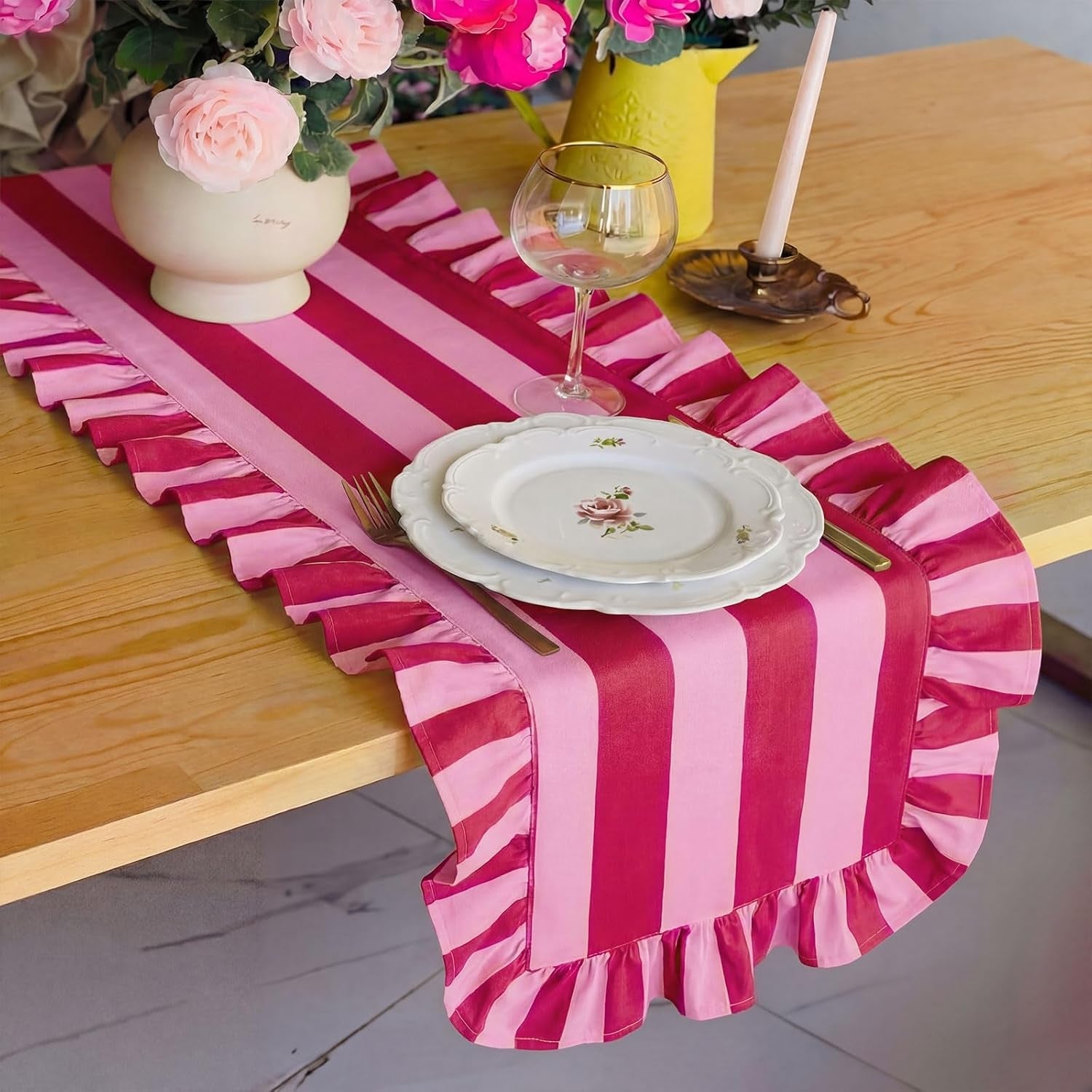 ruffle-edge-striped-table-runner-72x15-7-inch-pink-rose-red