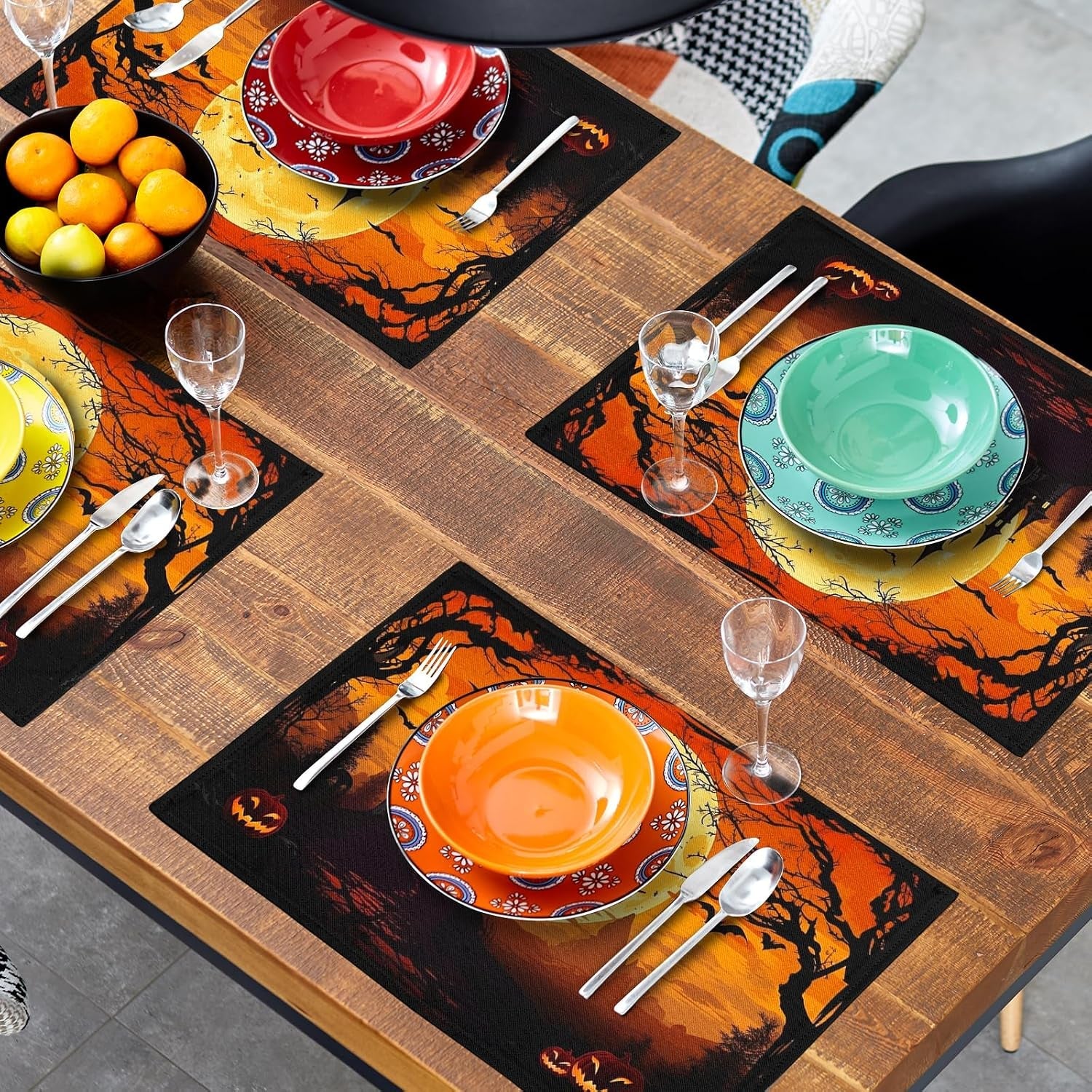 halloween-placemats-set-of-4-18x12-inch-spooky-witch-bat-castle-pumpkin-linen-place-mats-heat-resistant-washable-wipeable-fall-holiday-table-mats-for-party-kitchen-dining-room-dinner-table-decor