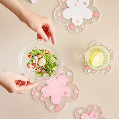 Sakura Coffee Cup Mat Kawaii Coaster 2PCS Cute Cherry Blossom PVC Home Tea Mug Pink Flower Pattern Anti-Skid Pot Bowl Pad Placemat for Desk Drink Table Decor Kawaii Accessories (Small)6