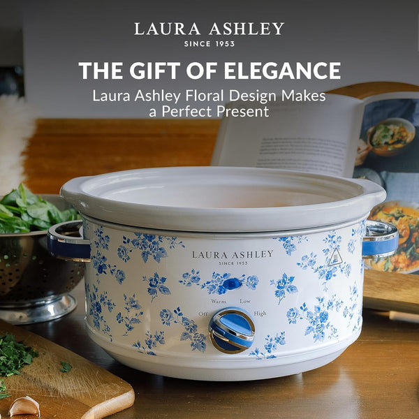 Laura Ashley China Rose Large Slow Cookers 6.8 Quarts - Slow Cooker 6.8QT | Serves 8-10 People, 3 Heat Settings, Keep Warm, Energy Efficient, Tempered Glass Lid, Dishwasher Safe Removable Ceramic Pot6