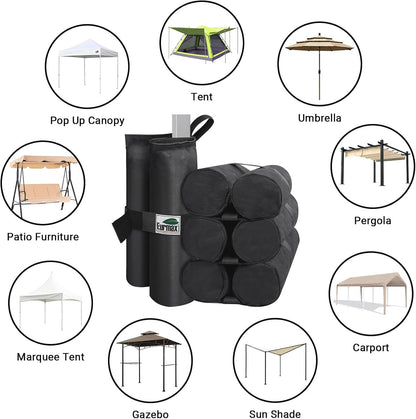 USA 4-Pack 150LBS Capacity Universal Canopy Weight Bags,Heavy Duty Windproof Sandbags with All-Around Wrap Design,Ultimate Stability for Pop up Tent,Shelter in High Winds(Sand Not Included)9