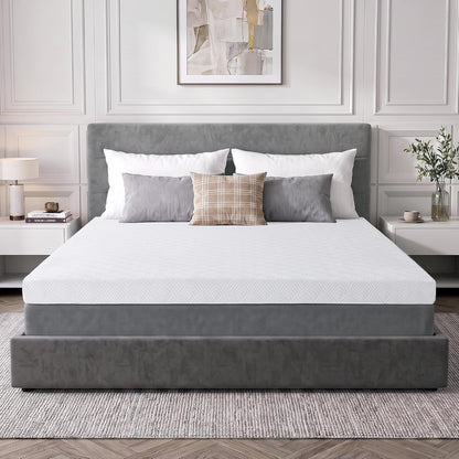3 Inch Gel Memory Foam Mattress Queen Size, White Ventilated High Density Pad for Back Pain, Bed Mattress with Wave Soft Cover, Certipur-Us Certified, Removable Washable Cover1