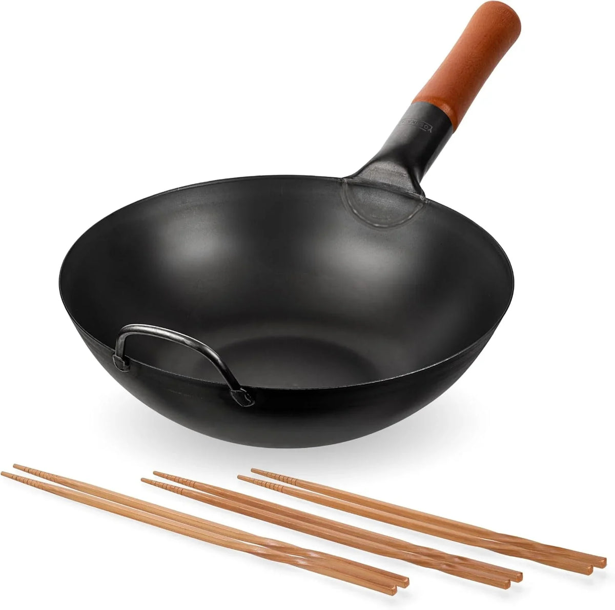 carbon-steel-wok-pan-11-8-woks-and-stir-fry-pans-chinese-wok-with-flat-bottom-pow-wok-reusable-natural-wooden-long-cooking-chopsticks-set-of-3-pairs-11-8-inch-13-inch-14-2-inch