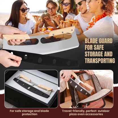 Pizza Cutter Rocker Blade with Wooden Handle, Premium 14Inch Pizza Knife Rocker Cutter with Sharp Stainless Steel Blade and Protective Cover, Slicing through Crust in One Single Rocking Motion6