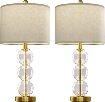 25" Glass Table Lamps Set of 2, Gold Modern Table Lamps with USB Ports for Living Room, Linen Shade Bedside Lamps for Bedroom, Nightstand, Side Table (Bulbs Not Included)9