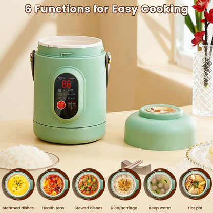 Rice Cooker Small, 500W Rice Maker, 12 Hours Timer Delay & Keep Warm Function, Mini Electric Pot, 800ML Mini Rice Cooker for Travel, Camping, Office (US Plug 110V), Green7