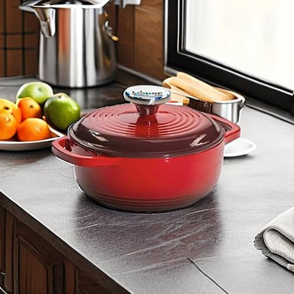 Essential Enamel Cast Iron Dutch Oven, 1.5 Quart, Red | Dual Handles, Oven Safe up to 500°F, Use to Marinate, Cook, Bake, Refrigerate & Serve, Stovetop Safe2