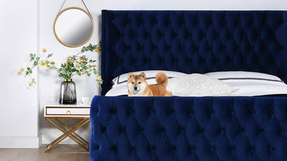 Jennifer Taylor Home Harmonie King Tufted Panel Bed Headboard and Footboard Set, Navy Blue Velvet4