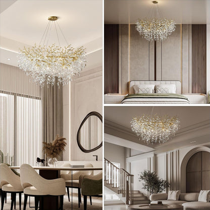 47" Gold Tree Branch Chandelier, 14-Light Modern Crystal Chandelier for Dining Room, Luxury round K9 Crystal Raindrop Chandeliers Light Fixture for Foyer, Entryway, Living Room, Bedroom, Kitchen2