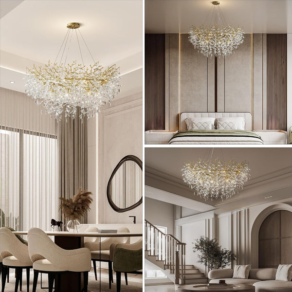 47" Gold Tree Branch Chandelier, 14-Light Modern Crystal Chandelier for Dining Room, Luxury round K9 Crystal Raindrop Chandeliers Light Fixture for Foyer, Entryway, Living Room, Bedroom, Kitchen2