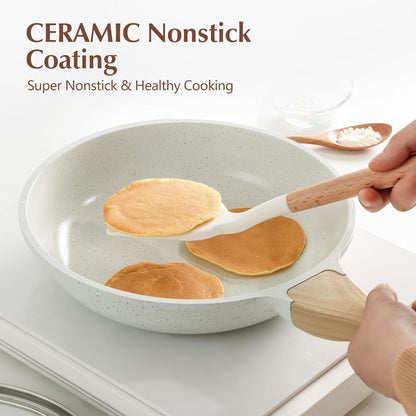 9.5Inch Nonstick Ceramic Frying Pan with Lid, PFAS/PTFE/PFOA Free | Ceramic Omelette Pan Skillet, Healthy Non-Toxic Chef'S Pan, Induction Compatible Pan, Heat Resistant Handle7
