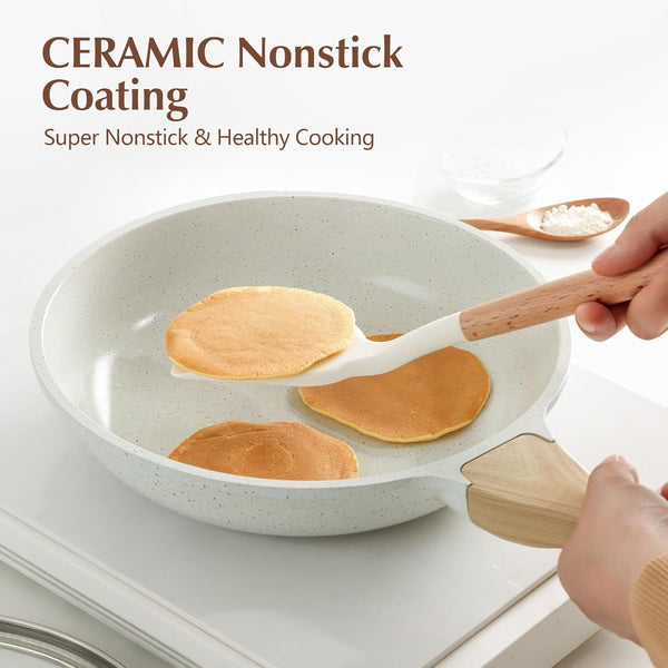 9.5Inch Nonstick Ceramic Frying Pan with Lid, PFAS/PTFE/PFOA Free | Ceramic Omelette Pan Skillet, Healthy Non-Toxic Chef'S Pan, Induction Compatible Pan, Heat Resistant Handle7