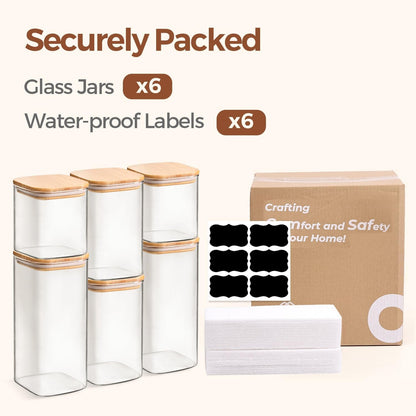 Glass Pantry Storage Containers (0.7Qt/1.2Qt/1.6Qt) Set of 6, Square8