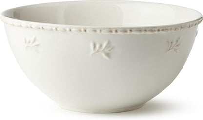 Heritage Large Mixing Bowl 10.75" – Classic Ivory Stoneware Bowl with Embossed Leaf Motif & Beaded Rim – Durable Farmhouse Kitchen Bowl for Baking, Serving & Entertaining1
