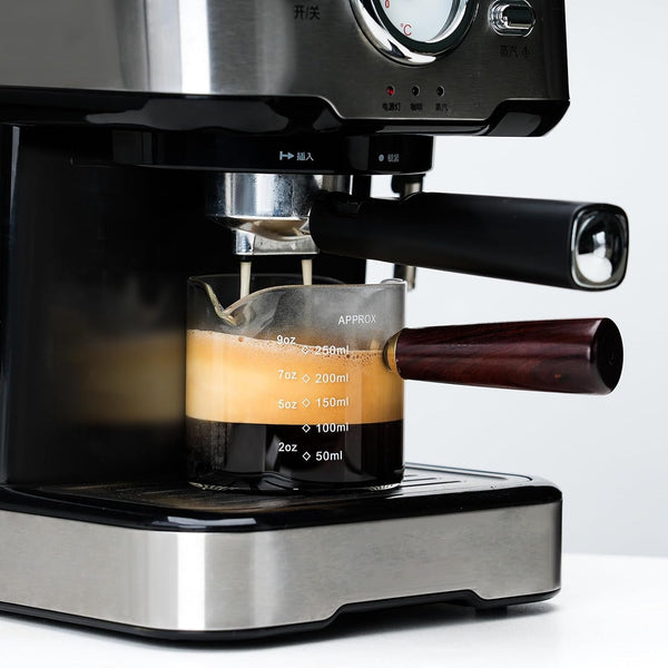 250ML/8.5OZ Measuring Cup Espresso Shot Glasses Double Spouts Large Coffee Cup with Wood Handle Triple Pitcher Milk Cup Parts Clear Glass by  (250Ml-1Pack)2