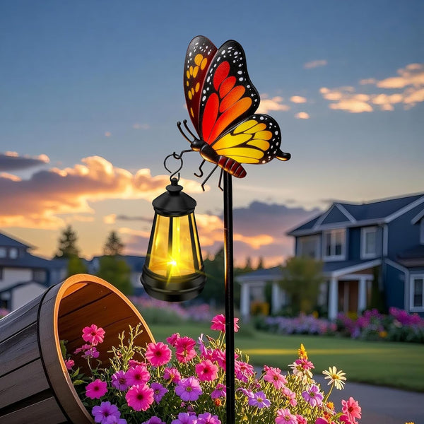 Solar Garden Light Outdoor, Waterproof Metal Butterfly Stake with Lantern7