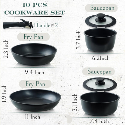 10Pcs Nonstick Cookware Pans with Removable Handles, Space Saving Pots and Pans with Removable Handles, RV Pots and Pans Set for Camping, Oven and Induction Ready2