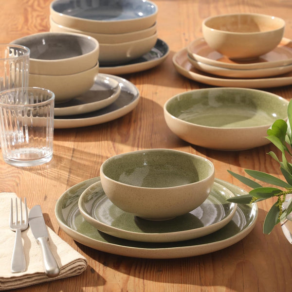 Manila Bay 16-Piece Stoneware Dinnerware Set, Service for 4, Reactive Glaze Modern Artisan Plates, Bowls & Mugs, Assorted Colors, round Design5