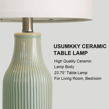 23.75" Modern Green Ceramic Table Lamp Set of 2 for Living Room, Farmhouse Bedside Nightstand Lamp for Bedroom Home Office Dorm2