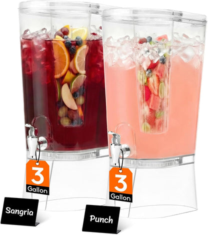 3 Gal Drink Dispenser with Fruit Infuser & Leak-Proof Spigot, 2 Pcs | Large Capacity for Gathering & Commercial Use, Bpa-Free Plastic Beverage Container with Stand for Lemonade, Soda & Mimosa Bar1
