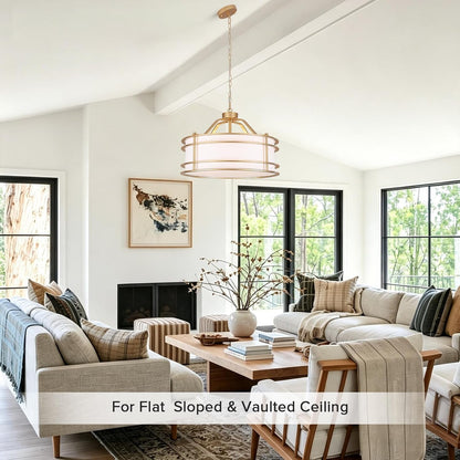 22'' Drum Chandeliers for Dining Room, 5-Light Large Gold Farmhouse Chandelier, Modern round Chandelier Hanging Light Fixture for Living Room Bedroom Foyer Entryway Kitchen Island8