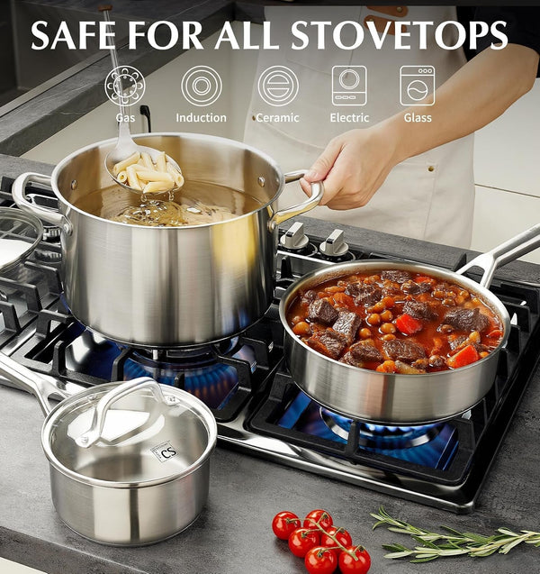 Stainless Steel Cookware Set 17 Piece with 5 Layer Base, Professional 18/10 Stainless Steel Pots and Pans Set, Oven Safe, Induction Ready, Non-Toxic Kitchen Cookware Set5