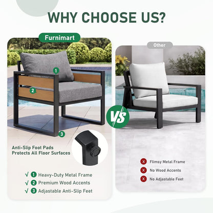 Patio Furniture Set, 2-Seat Metal Outdoor Sectional, Patio Conversation Set with Deep Seating, Thick Cushions & Coffee Table for Backyard, Porch & Deck, Gray4