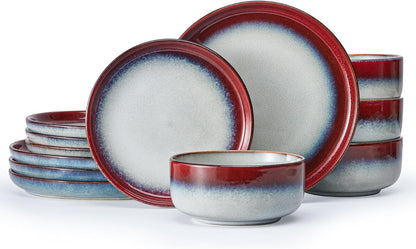 Stoneware Dinnerware Sets for 4, Reactive Glaze, Kiln-Fired Red1