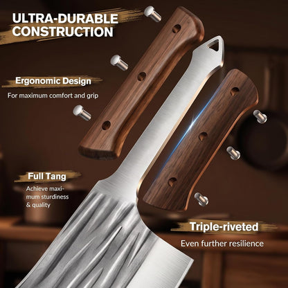 Butcher Knife Set, Sharp Kitchen Knife Set with Roll Bag Gift for Men | Hand Forged 14PCS Butcher Chef Knife Set with Bone Chopping Knives & Meat Cleaver Knife & Fillet Knives for Home, Camping BBQ6